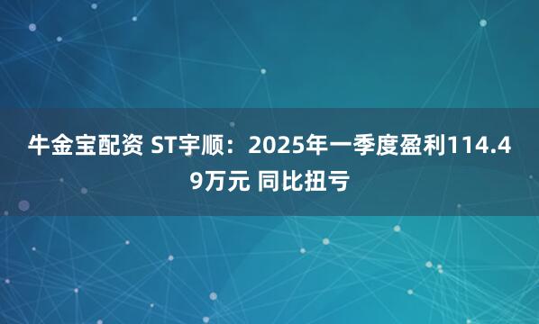 牛金宝配资 ST宇顺：2025年一季度盈利114.49万元 同比扭亏